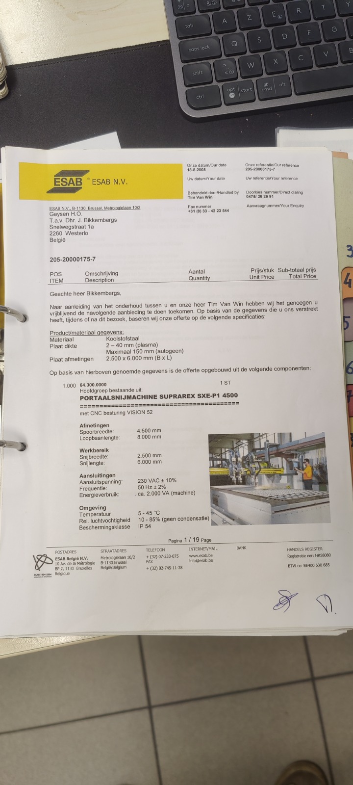 esab supraflex sxe p1, 6000x2500mm